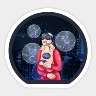 Cyber Girl. Starry night in the city Sticker